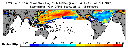 Current Bleaching Heat Stress Outlook Probability - Alert Levels 1 and 2