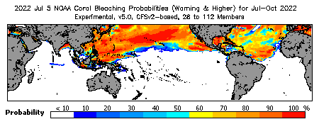 Current Bleaching Heat Stress Outlook Probability - Warning and higher