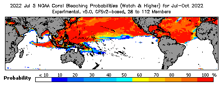 Current Bleaching Heat Stress Outlook Probability - Watch and higher