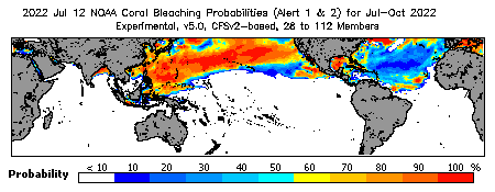 Current Bleaching Heat Stress Outlook Probability - Alert Levels 1 and 2