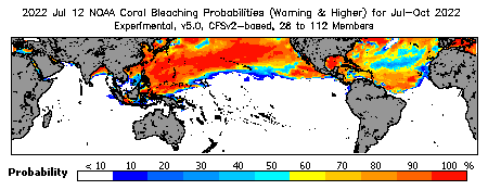 Current Bleaching Heat Stress Outlook Probability - Warning and higher