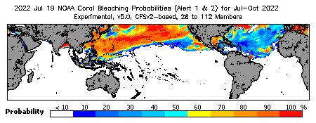 Current Bleaching Heat Stress Outlook Probability - Alert Levels 1 and 2