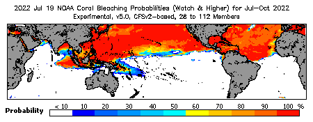 Current Bleaching Heat Stress Outlook Probability - Watch and higher