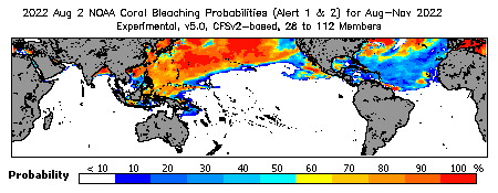 Current Bleaching Heat Stress Outlook Probability - Alert Levels 1 and 2