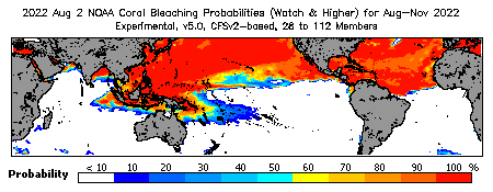 Current Bleaching Heat Stress Outlook Probability - Watch and higher