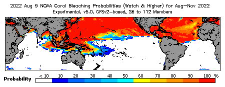 Current Bleaching Heat Stress Outlook Probability - Watch and higher