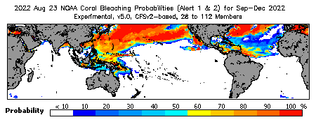 Current Bleaching Heat Stress Outlook Probability - Alert Levels 1 and 2