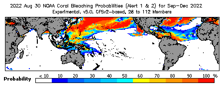 Current Bleaching Heat Stress Outlook Probability - Alert Levels 1 and 2