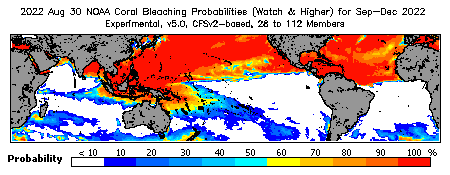 Current Bleaching Heat Stress Outlook Probability - Watch and higher