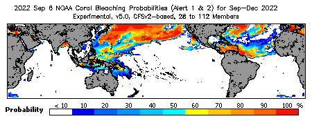 Current Bleaching Heat Stress Outlook Probability - Alert Levels 1 and 2