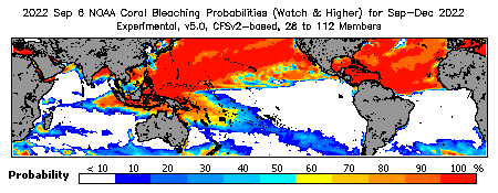 Current Bleaching Heat Stress Outlook Probability - Watch and higher