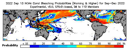 Current Bleaching Heat Stress Outlook Probability - Warning and higher