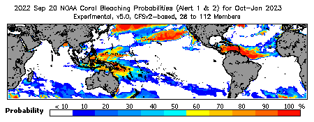 Current Bleaching Heat Stress Outlook Probability - Alert Levels 1 and 2