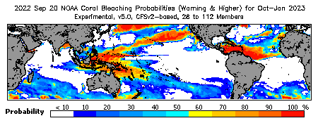 Current Bleaching Heat Stress Outlook Probability - Warning and higher