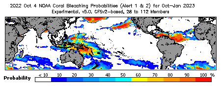 Current Bleaching Heat Stress Outlook Probability - Alert Levels 1 and 2