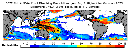 Current Bleaching Heat Stress Outlook Probability - Warning and higher