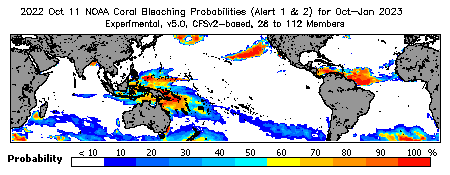 Current Bleaching Heat Stress Outlook Probability - Alert Levels 1 and 2