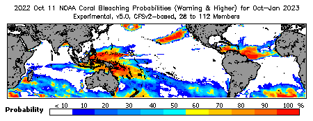 Current Bleaching Heat Stress Outlook Probability - Warning and higher