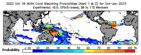 Current Bleaching Heat Stress Outlook Probability - Alert Levels 1 and 2