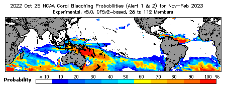 Current Bleaching Heat Stress Outlook Probability - Alert Levels 1 and 2