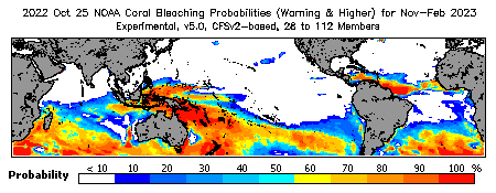 Current Bleaching Heat Stress Outlook Probability - Warning and higher