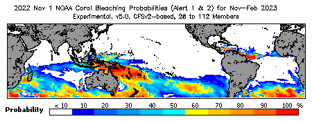 Current Bleaching Heat Stress Outlook Probability - Alert Levels 1 and 2