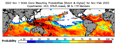 Current Bleaching Heat Stress Outlook Probability - Watch and higher