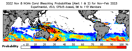 Current Bleaching Heat Stress Outlook Probability - Alert Levels 1 and 2