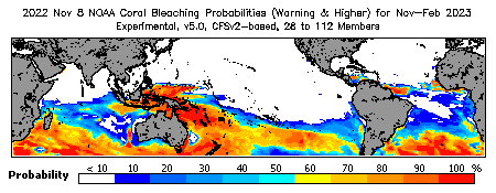 Current Bleaching Heat Stress Outlook Probability - Warning and higher