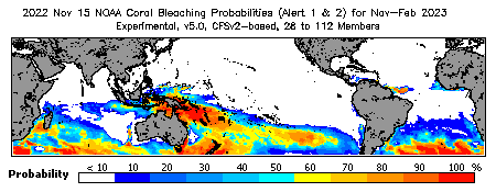 Current Bleaching Heat Stress Outlook Probability - Alert Levels 1 and 2