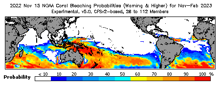 Current Bleaching Heat Stress Outlook Probability - Warning and higher