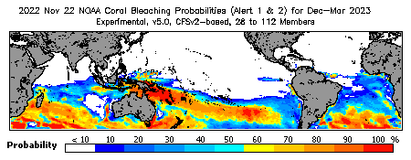 Current Bleaching Heat Stress Outlook Probability - Alert Levels 1 and 2