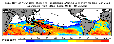 Current Bleaching Heat Stress Outlook Probability - Warning and higher