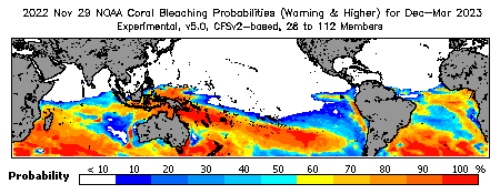 Current Bleaching Heat Stress Outlook Probability - Warning and higher