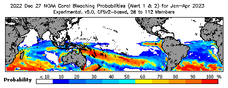 Current Bleaching Heat Stress Outlook Probability - Alert Levels 1 and 2