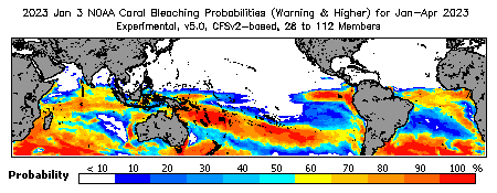 Current Bleaching Heat Stress Outlook Probability - Warning and higher