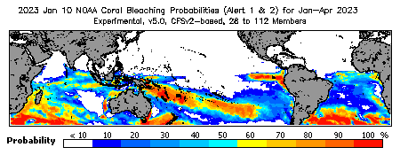 Current Bleaching Heat Stress Outlook Probability - Alert Levels 1 and 2