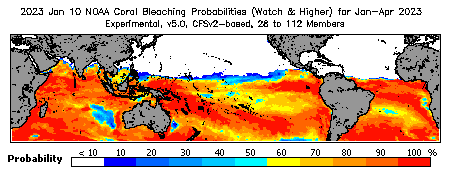 Current Bleaching Heat Stress Outlook Probability - Watch and higher