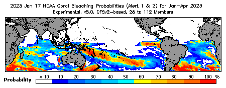 Current Bleaching Heat Stress Outlook Probability - Alert Levels 1 and 2