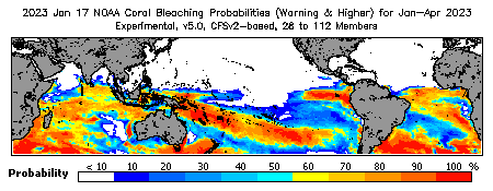 Current Bleaching Heat Stress Outlook Probability - Warning and higher