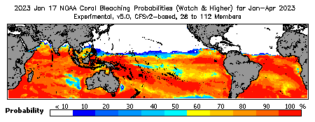 Current Bleaching Heat Stress Outlook Probability - Watch and higher