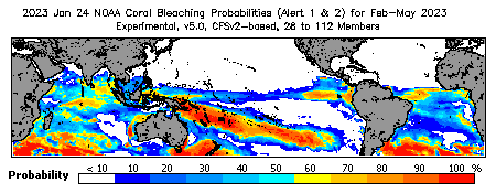 Current Bleaching Heat Stress Outlook Probability - Alert Levels 1 and 2