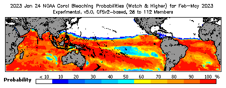 Current Bleaching Heat Stress Outlook Probability - Watch and higher