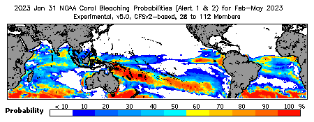 Current Bleaching Heat Stress Outlook Probability - Alert Levels 1 and 2