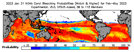 Current Bleaching Heat Stress Outlook Probability - Watch and higher