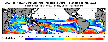 Current Bleaching Heat Stress Outlook Probability - Alert Levels 1 and 2