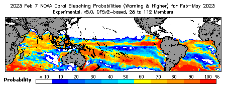 Current Bleaching Heat Stress Outlook Probability - Warning and higher