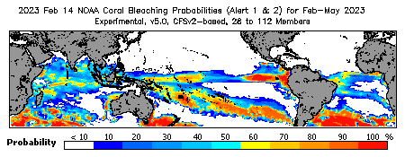 Current Bleaching Heat Stress Outlook Probability - Alert Levels 1 and 2