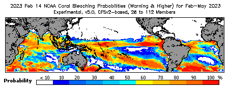 Current Bleaching Heat Stress Outlook Probability - Warning and higher