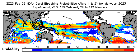 Current Bleaching Heat Stress Outlook Probability - Alert Levels 1 and 2